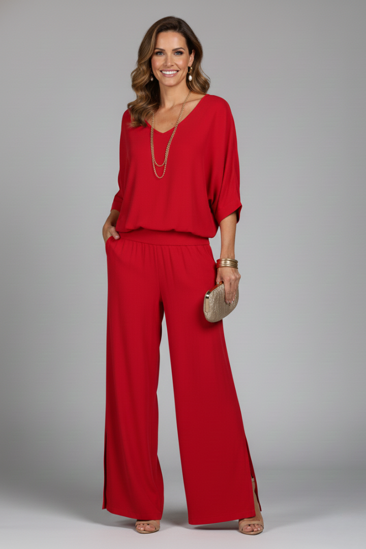 Natalie | Women’s Chiffon Two-Piece Wide-Leg Set