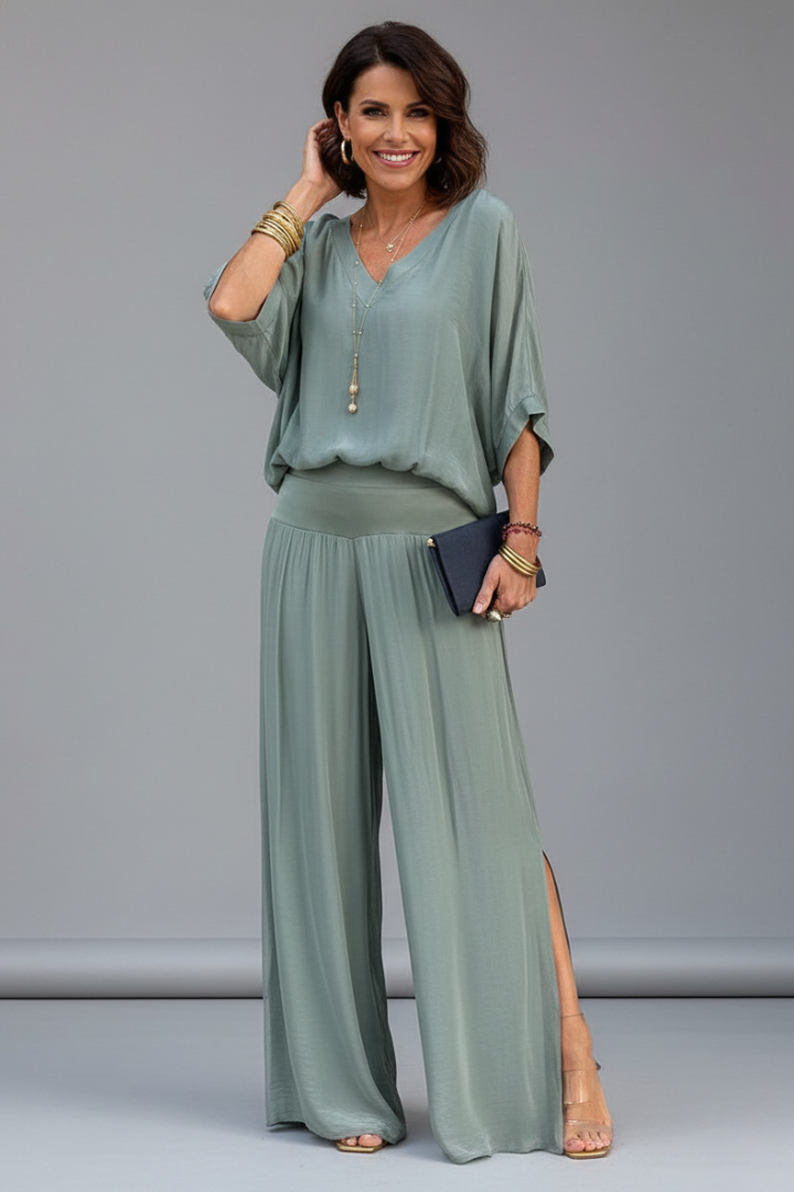 Natalie | Women’s Chiffon Two-Piece Wide-Leg Set