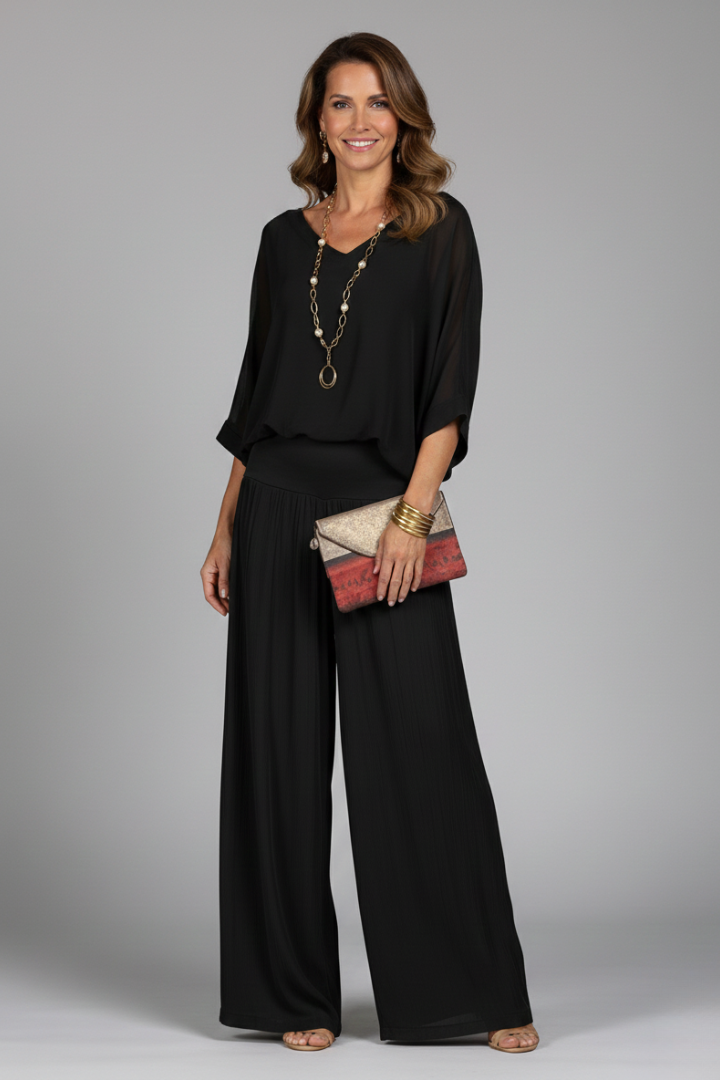Natalie | Women’s Chiffon Two-Piece Wide-Leg Set