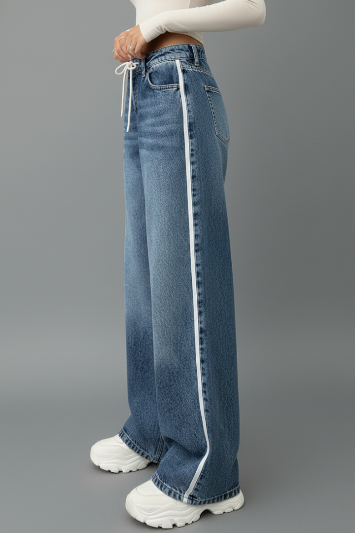 Gabriella | Women’s Relaxed Wide-Leg Denim Jeans with Drawstring Detail