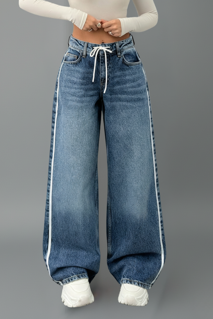Gabriella | Women’s Relaxed Wide-Leg Denim Jeans with Drawstring Detail