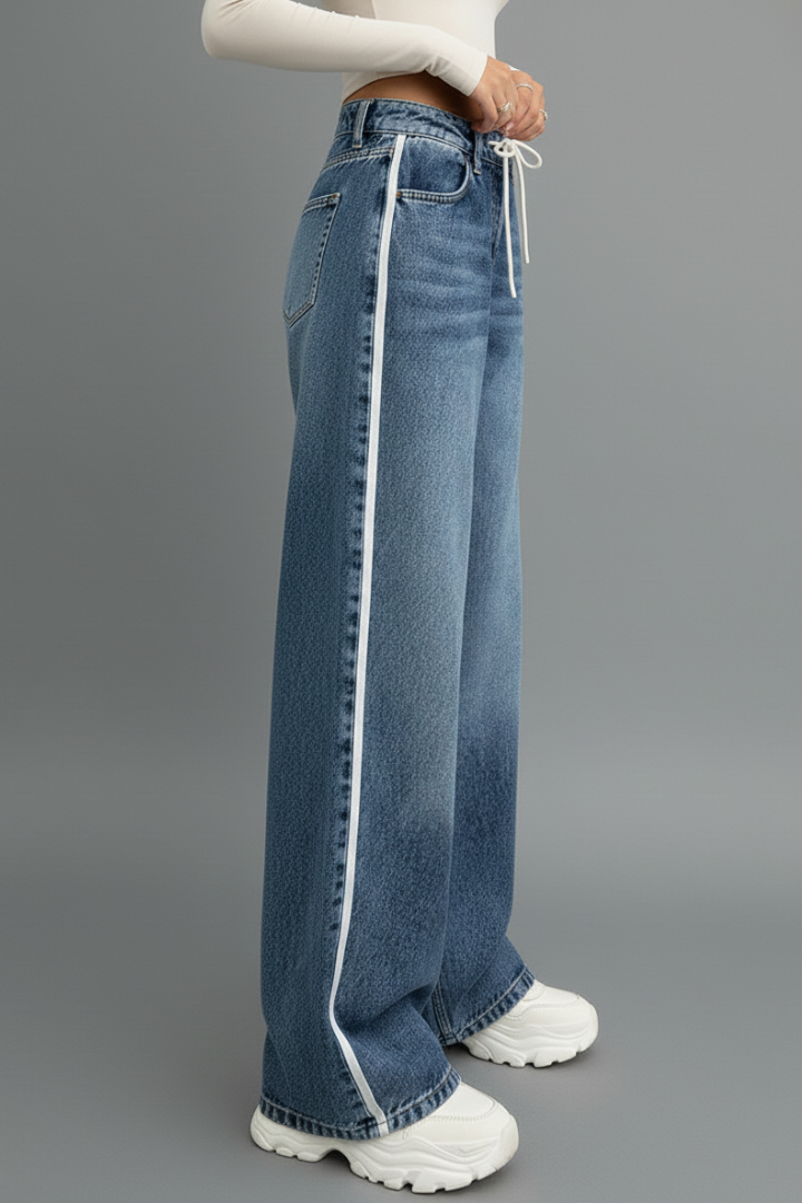 Gabriella | Women’s Relaxed Wide-Leg Denim Jeans with Drawstring Detail