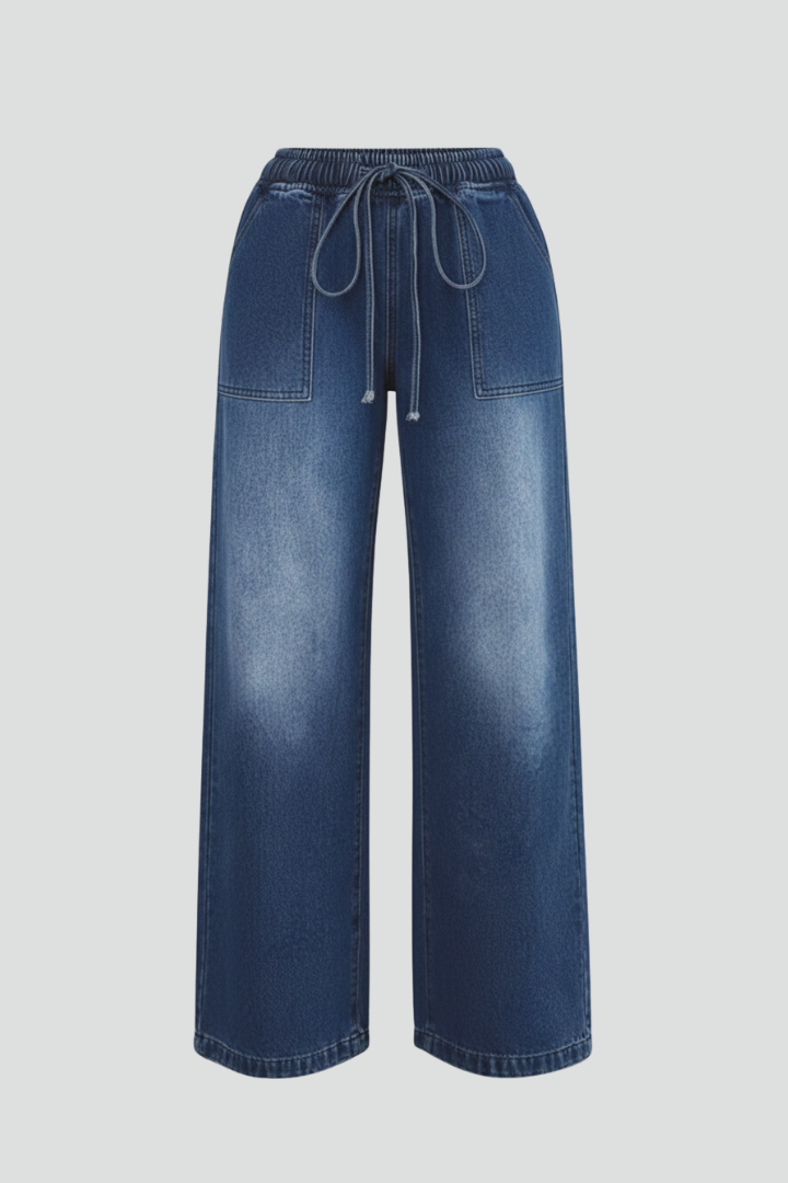 Lauren | Women’s Casual Wide-Leg Trousers with Drawstring Waist and Patch Pockets
