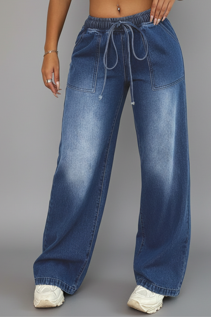 Lauren | Women’s Casual Wide-Leg Trousers with Drawstring Waist and Patch Pockets