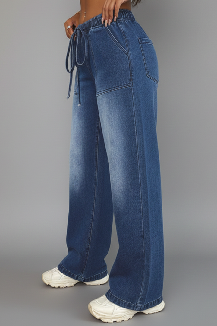 Lauren | Women’s Casual Wide-Leg Trousers with Drawstring Waist and Patch Pockets