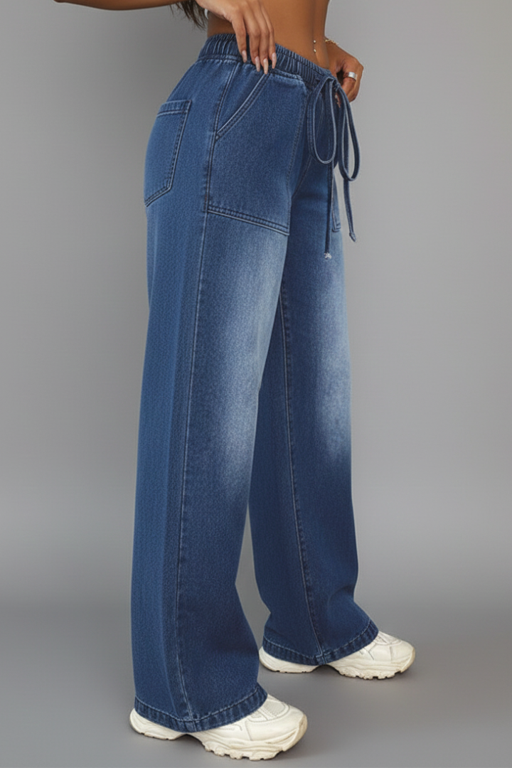 Lauren | Women’s Casual Wide-Leg Trousers with Drawstring Waist and Patch Pockets