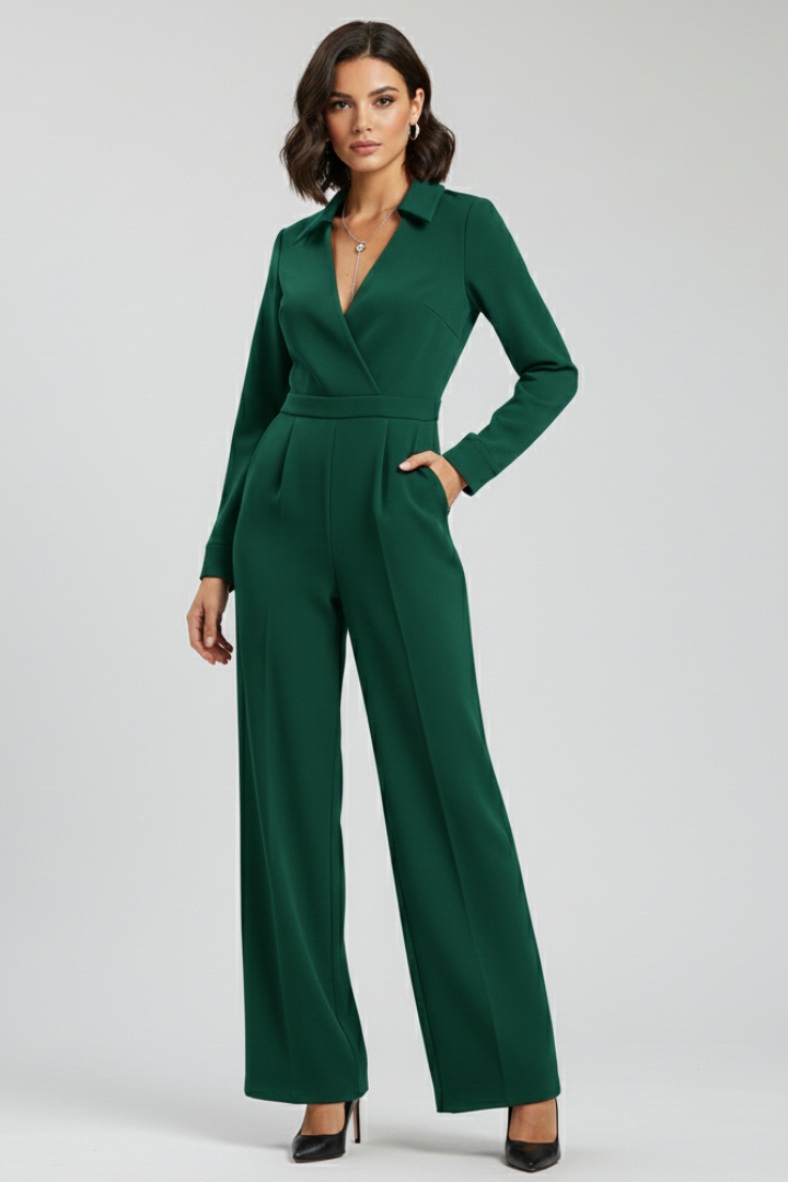 Elizabeth | Women’s Collared Wide-Leg Tailored Jumpsuit