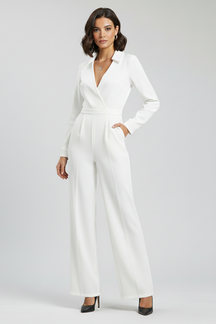 Elizabeth | Women’s Collared Wide-Leg Tailored Jumpsuit