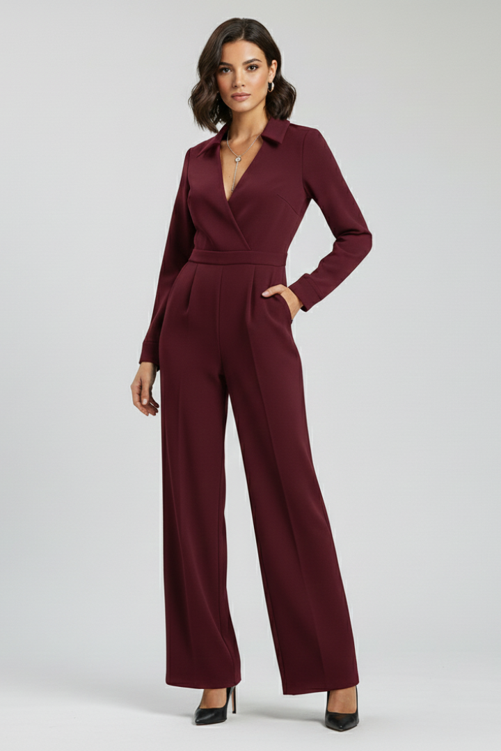 Elizabeth | Women’s Collared Wide-Leg Tailored Jumpsuit