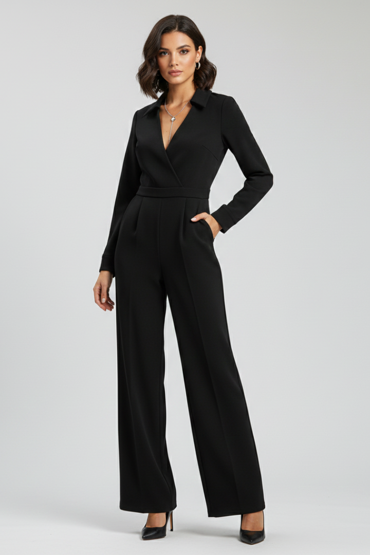 Elizabeth | Women’s Collared Wide-Leg Tailored Jumpsuit