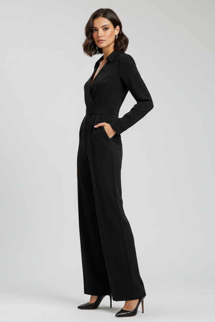 Elizabeth | Women’s Collared Wide-Leg Tailored Jumpsuit