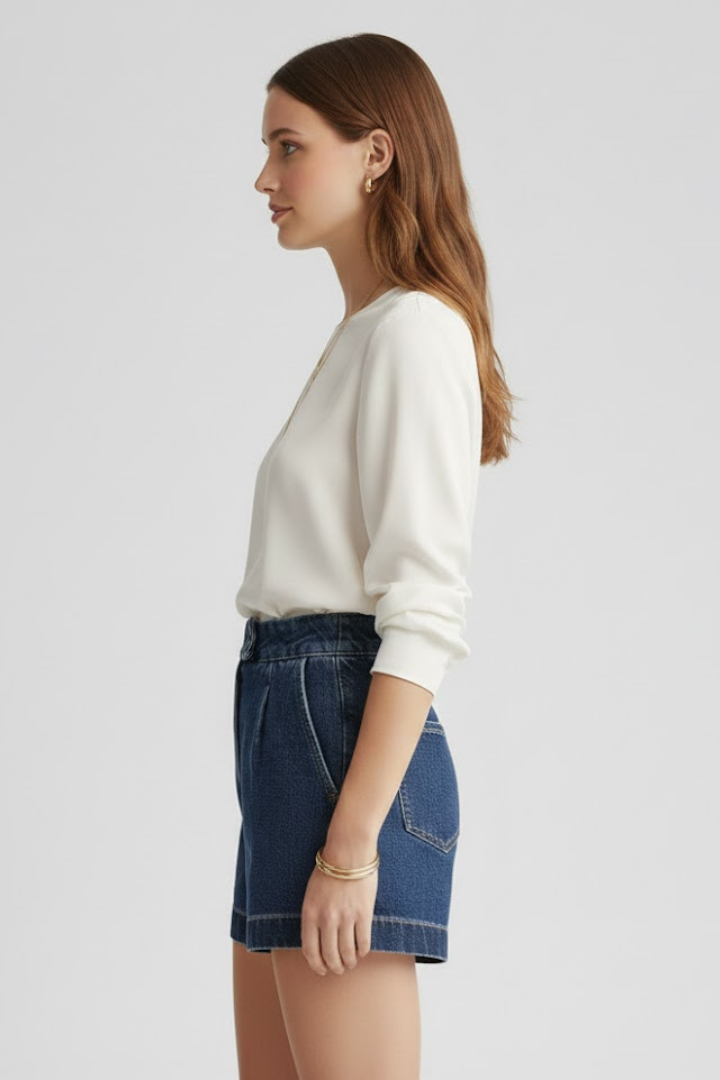 Danielle | Women’s High Waisted Shorts Rolled Hem