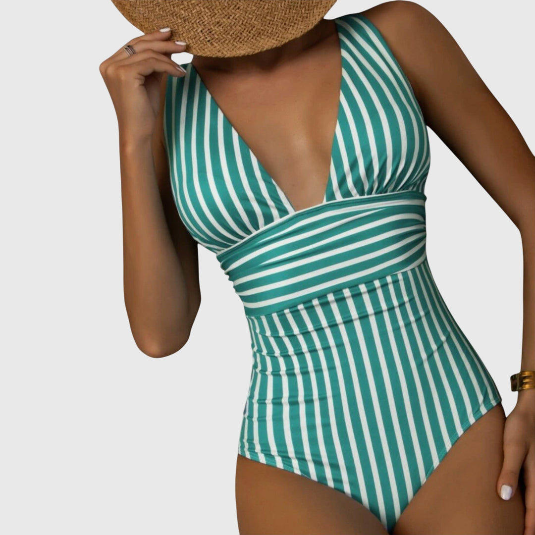 Violet | Women’s Striped V-Neck One-Piece Swimsuit