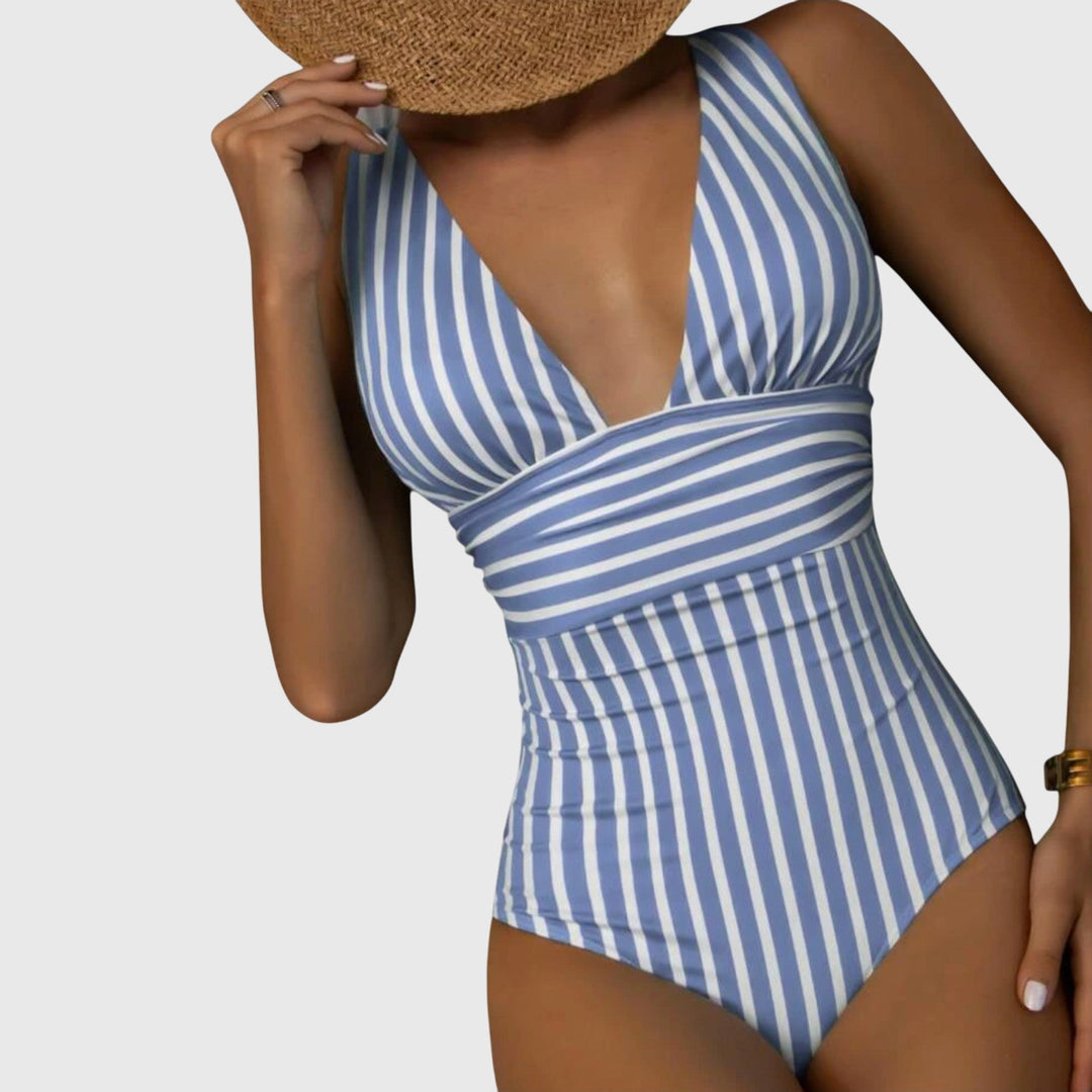 Violet | Women’s Striped V-Neck One-Piece Swimsuit