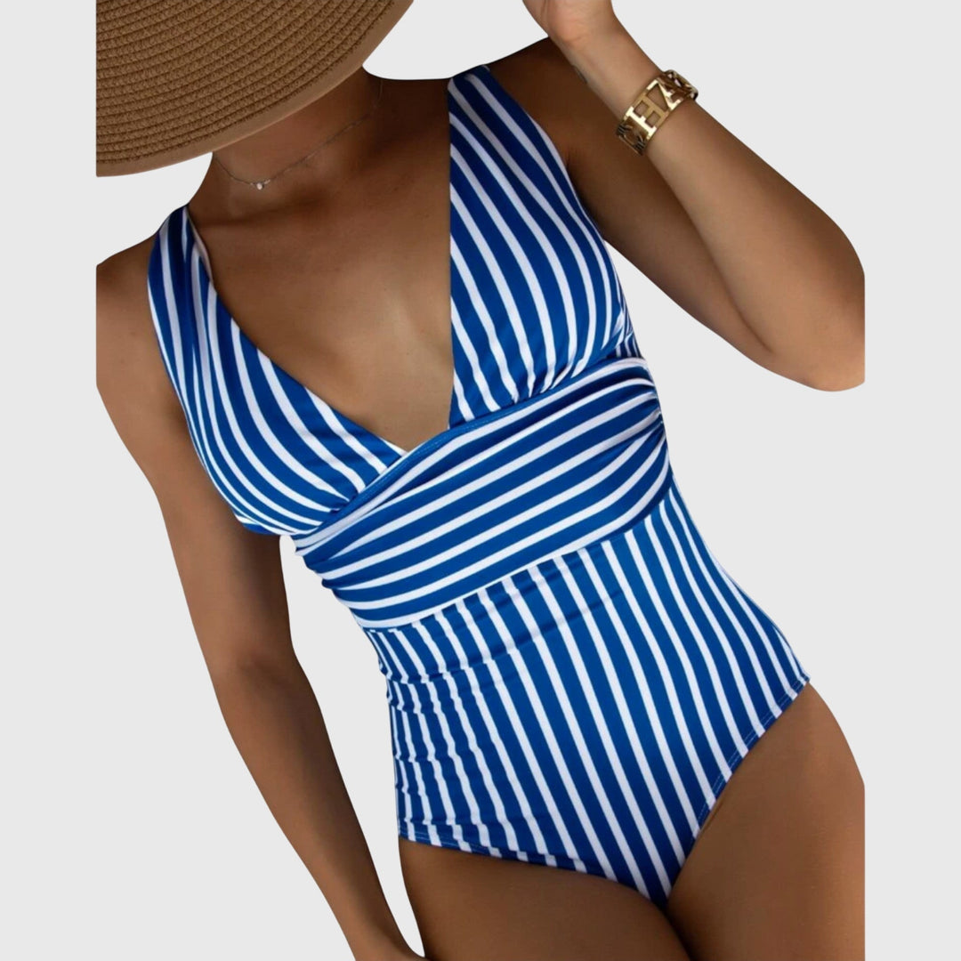 Violet | Women’s Striped V-Neck One-Piece Swimsuit