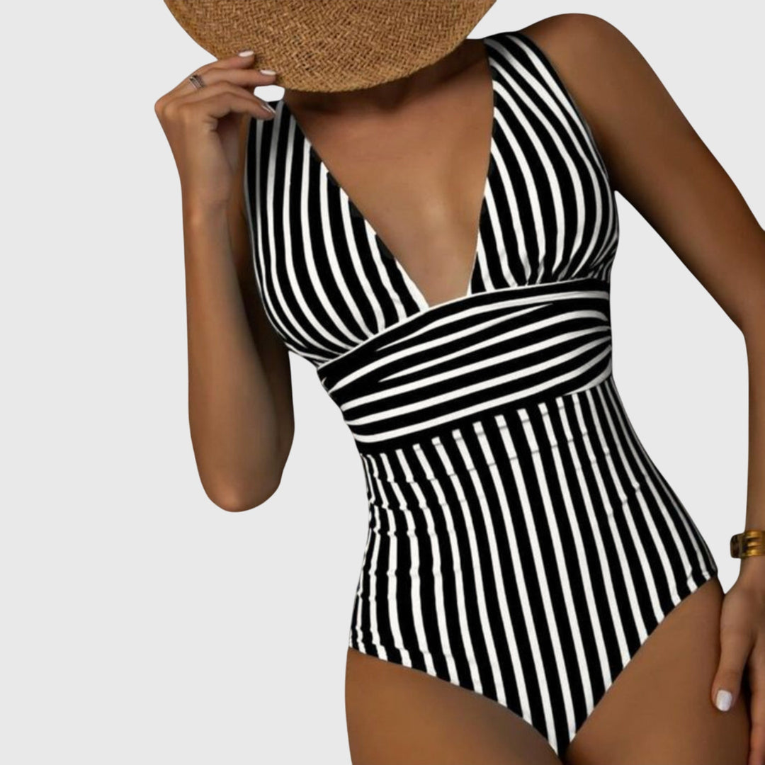 Violet | Women’s Striped V-Neck One-Piece Swimsuit