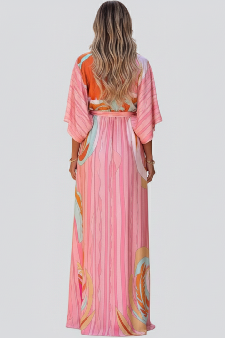 Ruby | Women’s Printed V-Neck Belted Maxi Dress
